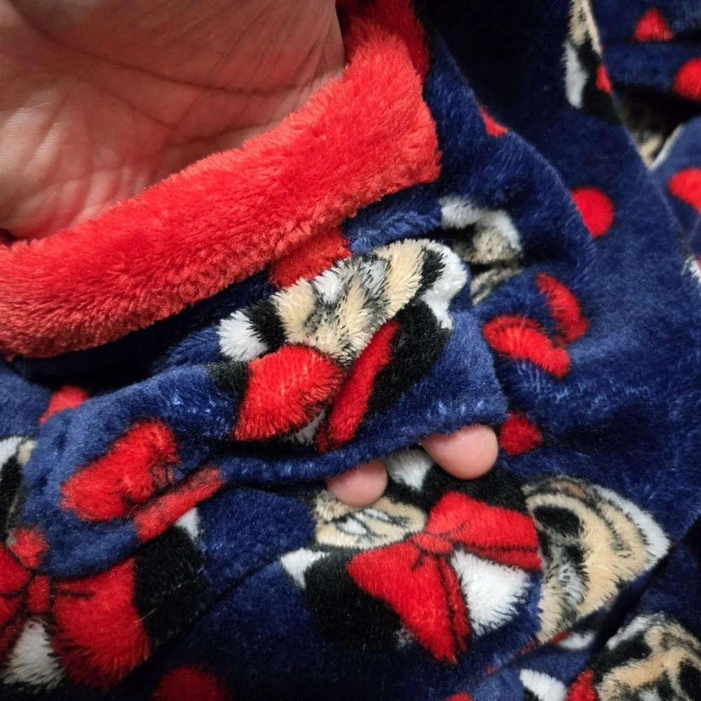 Disney Robe Girls 4 Blue Minnie Mouse Ear Fleece Hooded Belted‎ Winter Sleepwear